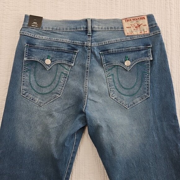 NWT True Religion Rocco Jeans Men's 36x32 Light Relaxed Flap Pocket Green Stitch - Picture 7 of 15